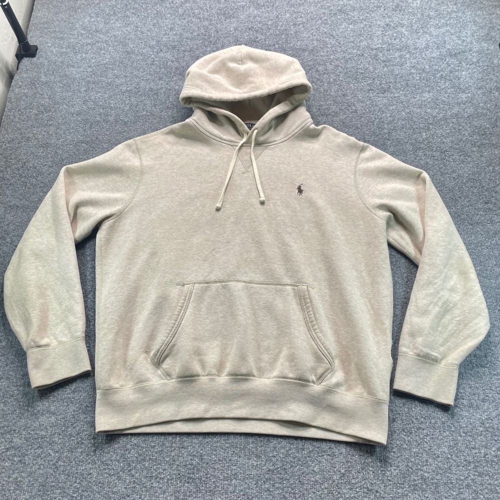 Polo Ralph Lauren Hoodie Mens Large Oatmeal Heather Fleece Pony Logo Pullover